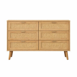 Home Treats Rattan Chest Of 6 Drawer's Pine Wooden Bedroom Storage Furniture Woodgrain Dresser - thumbnail 6