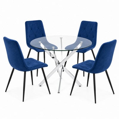 Oira Homes Modern Dining Table Set For 4 Dining Table With 4 Blue Velvet Chairs For Dining Room Furniture - image 1