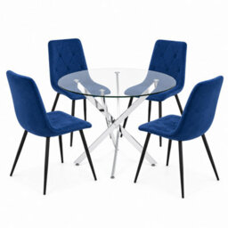 Oira Homes Modern Dining Table Set For 4 Dining Table With 4 Blue Velvet Chairs For Dining Room Furniture - thumbnail 1