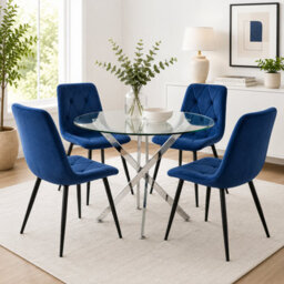 Oira Homes Modern Dining Table Set For 4 Dining Table With 4 Blue Velvet Chairs For Dining Room Furniture - thumbnail 2