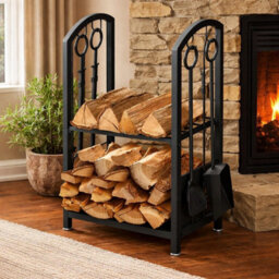 Firewood Log Rack Large Fireplace Holder Metal Stand Shelf - thumbnail 3