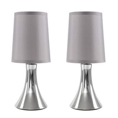 Valuelights Pair Of Modern Chrome Trumpet Touch Table Lamps With Grey Fabric Shade - image 1