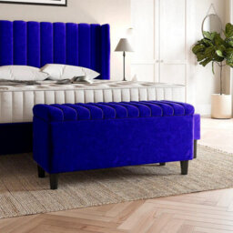 120Cm Lined Upholstered Ottoman Storage Box - Sapphire Blue Plush Velvet Blanket Storage Box With Wooden Legs - thumbnail 1