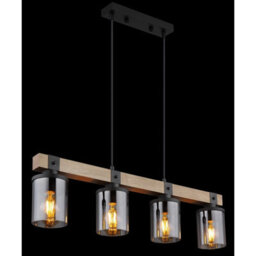 Luminosa Lighting Luminosa Lila Bar Pendant Ceiling Light Matt Black Smoke Glass Shade 4X E27 - thumbnail 5