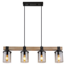 Luminosa Lighting Luminosa Lila Bar Pendant Ceiling Light Matt Black Smoke Glass Shade 4X E27 - thumbnail 3