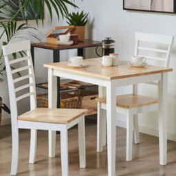Wyld And Coco Everwood Set Of 2 Armless Ladder-Back Dining Chairs, Light Brown And White, Rubberwood, 400 X 400 X 940mm - thumbnail 2