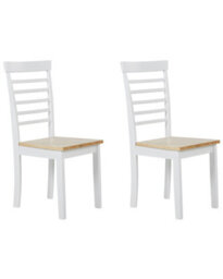 Wyld And Coco Everwood Set Of 2 Armless Ladder-Back Dining Chairs, Light Brown And White, Rubberwood, 400 X 400 X 940mm - thumbnail 3