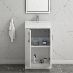 Royal Bathrooms Turin Gloss White 500mm Floor Standing Vanity Unit 2 Door With Mid-Edge Basin Sink - thumbnail 3