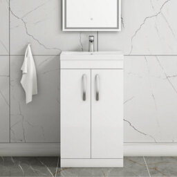Royal Bathrooms Turin Gloss White 500mm Floor Standing Vanity Unit 2 Door With Mid-Edge Basin Sink