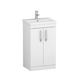 Royal Bathrooms Turin Gloss White 500mm Floor Standing Vanity Unit 2 Door With Mid-Edge Basin Sink - thumbnail 6