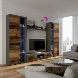 Rumba Xl Living Room Wall Unit Old Wood Matera With Led Lighting
