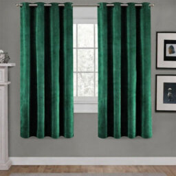 Aspire Homeware Emerald Green Blackout Velvet Curtain Thermal Insulated Eyelet Window Curtain Pair (W)168Cm X (D)137Cm