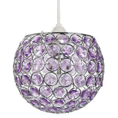 Happy Homewares Modern Round Globe Easy Fit Pendant Shade With Small Purple Acrylic Bead Jewels - image 1