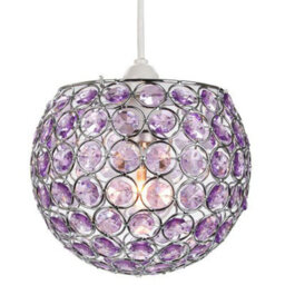 Happy Homewares Modern Round Globe Easy Fit Pendant Shade With Small Purple Acrylic Bead Jewels - thumbnail 2