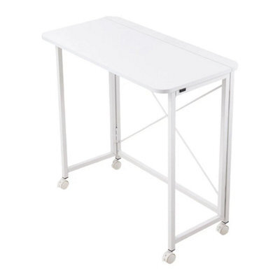 100X50X75Cm Foldable White Desk Portable Mobile Workstation With Wheels Study/gaming Table - image 1