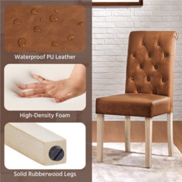 Yaheetech Set Of 2 Retro Brown Pu Leather Dining Chairs With High Back Padded Seat - thumbnail 5