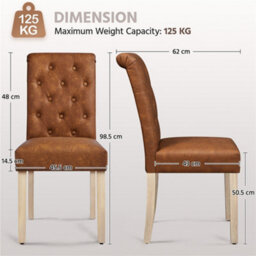 Yaheetech Set Of 2 Retro Brown Pu Leather Dining Chairs With High Back Padded Seat - thumbnail 3