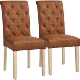 Yaheetech Set Of 2 Retro Brown Pu Leather Dining Chairs With High Back Padded Seat - thumbnail 2