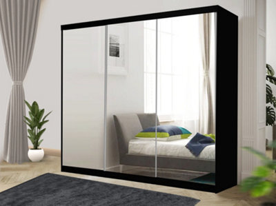 RAC3 Sliding Wardrobe With Mirror Space Saving Bedroom Wardrobe, Contemporary Bedroom Sliding Wardrobe & Mirror Wardrobe(Black, 250Cm) - image 1