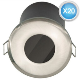 First Choice Lighting Set Of 20 Fire Rated Bathroom Recessed Downlights - Brushed Steel Ip65