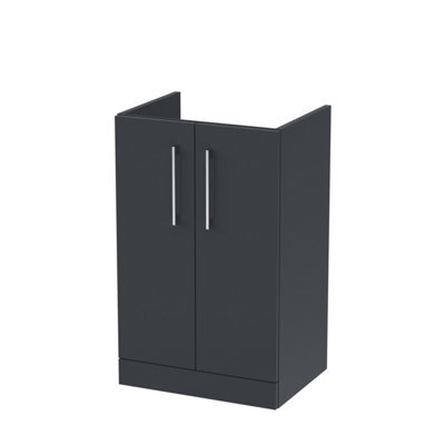 Nuie Hudson Reed Arno Floor Standing Vanity Unit, Durable 2 Soft Close Door Bathroom Sink Vanity Unit With Shelf In Soft Black, 500mm - image 1