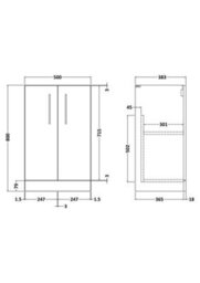 Nuie Hudson Reed Arno Floor Standing Vanity Unit, Durable 2 Soft Close Door Bathroom Sink Vanity Unit With Shelf In Soft Black, 500mm - thumbnail 2