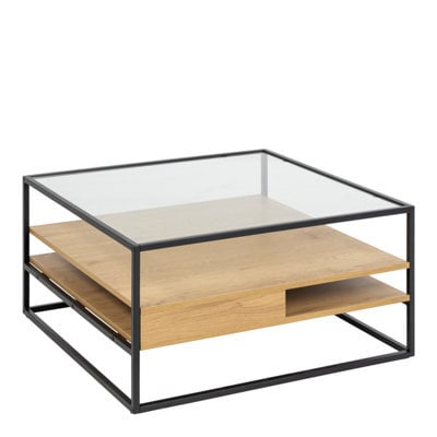 Furniture To Go Randolf Square Coffee Table With 2 Shelves In Black And Oak - image 1