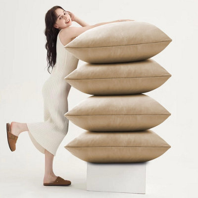Ameha Beige Plain Velvet Cushion Covers, 18X18 Inch, Pack Of 4, Breathable & Hypoallergenic With Hidden Zip Closure - image 1