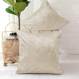 Ameha Beige Plain Velvet Cushion Covers, 18X18 Inch, Pack Of 4, Breathable & Hypoallergenic With Hidden Zip Closure - thumbnail 4