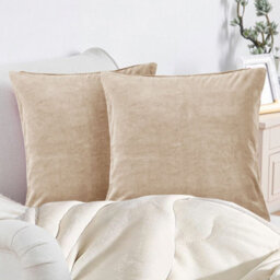 Ameha Beige Plain Velvet Cushion Covers, 18X18 Inch, Pack Of 4, Breathable & Hypoallergenic With Hidden Zip Closure - thumbnail 3
