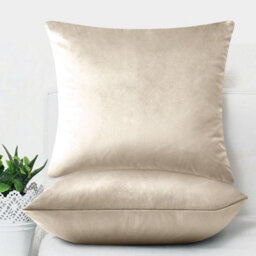 Ameha Beige Plain Velvet Cushion Covers, 18X18 Inch, Pack Of 4, Breathable & Hypoallergenic With Hidden Zip Closure - thumbnail 2