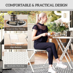 Wyld Haus Lafiyo 3-Piece White Glass And Metal Outdoor Bistro Set With Folding Chairs - thumbnail 6