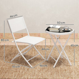 Wyld Haus Lafiyo 3-Piece White Glass And Metal Outdoor Bistro Set With Folding Chairs - thumbnail 3