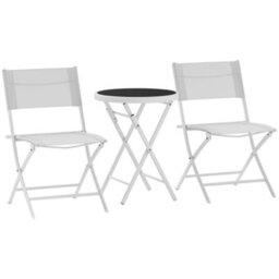 Wyld Haus Lafiyo 3-Piece White Glass And Metal Outdoor Bistro Set With Folding Chairs - thumbnail 2