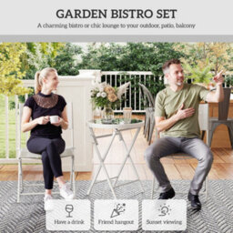 Wyld Haus Lafiyo 3-Piece White Glass And Metal Outdoor Bistro Set With Folding Chairs - thumbnail 4