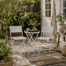 Wyld Haus Lafiyo 3-Piece White Glass And Metal Outdoor Bistro Set With Folding Chairs
