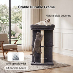 Skylos Cat Tree Top Perch 2 Condos 1 Sisal Post E1 Particle Boar Dark Grey - thumbnail 6