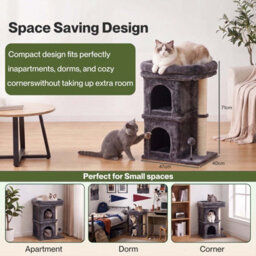 Skylos Cat Tree Top Perch 2 Condos 1 Sisal Post E1 Particle Boar Dark Grey - thumbnail 7