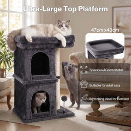 Skylos Cat Tree Top Perch 2 Condos 1 Sisal Post E1 Particle Boar Dark Grey - thumbnail 5