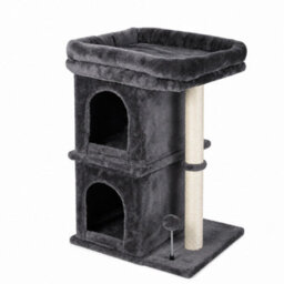 Skylos Cat Tree Top Perch 2 Condos 1 Sisal Post E1 Particle Boar Dark Grey - thumbnail 3