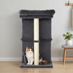 Skylos Cat Tree Top Perch 2 Condos 1 Sisal Post E1 Particle Boar Dark Grey - thumbnail 1