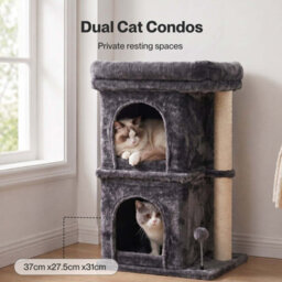 Skylos Cat Tree Top Perch 2 Condos 1 Sisal Post E1 Particle Boar Dark Grey - thumbnail 8
