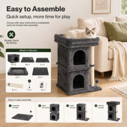 Skylos Cat Tree Top Perch 2 Condos 1 Sisal Post E1 Particle Boar Dark Grey - thumbnail 9