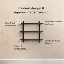 MH London Oliver Solid Wood Wall Shelf Living Bedroom Kitchen Wall Mounted Tired Shelves In Black - thumbnail 4