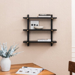 MH London Oliver Solid Wood Wall Shelf Living Bedroom Kitchen Wall Mounted Tired Shelves In Black - thumbnail 3