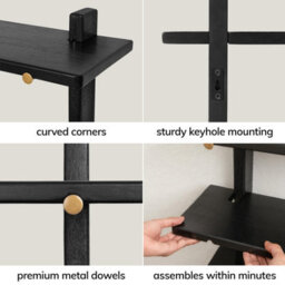 MH London Oliver Solid Wood Wall Shelf Living Bedroom Kitchen Wall Mounted Tired Shelves In Black - thumbnail 5