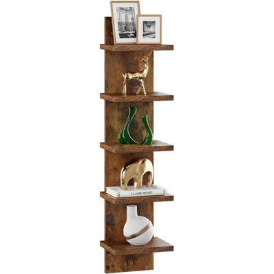5-Tier Wall Shelf Bookshelf Vertical Floating Shelf Photo Display Rack Art Decor Brown - image 1