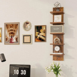 5-Tier Wall Shelf Bookshelf Vertical Floating Shelf Photo Display Rack Art Decor Brown - thumbnail 4
