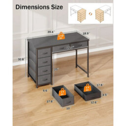 100X48 Cm Desk, Small Computer Desk With 6 Fabric Drawers - thumbnail 2