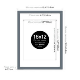 "16X12"" Grey Frame With Mount For 12X10"" Pictures 20mm Thin Edge Portrait And Landscape Display With Wall Hooks" - thumbnail 2